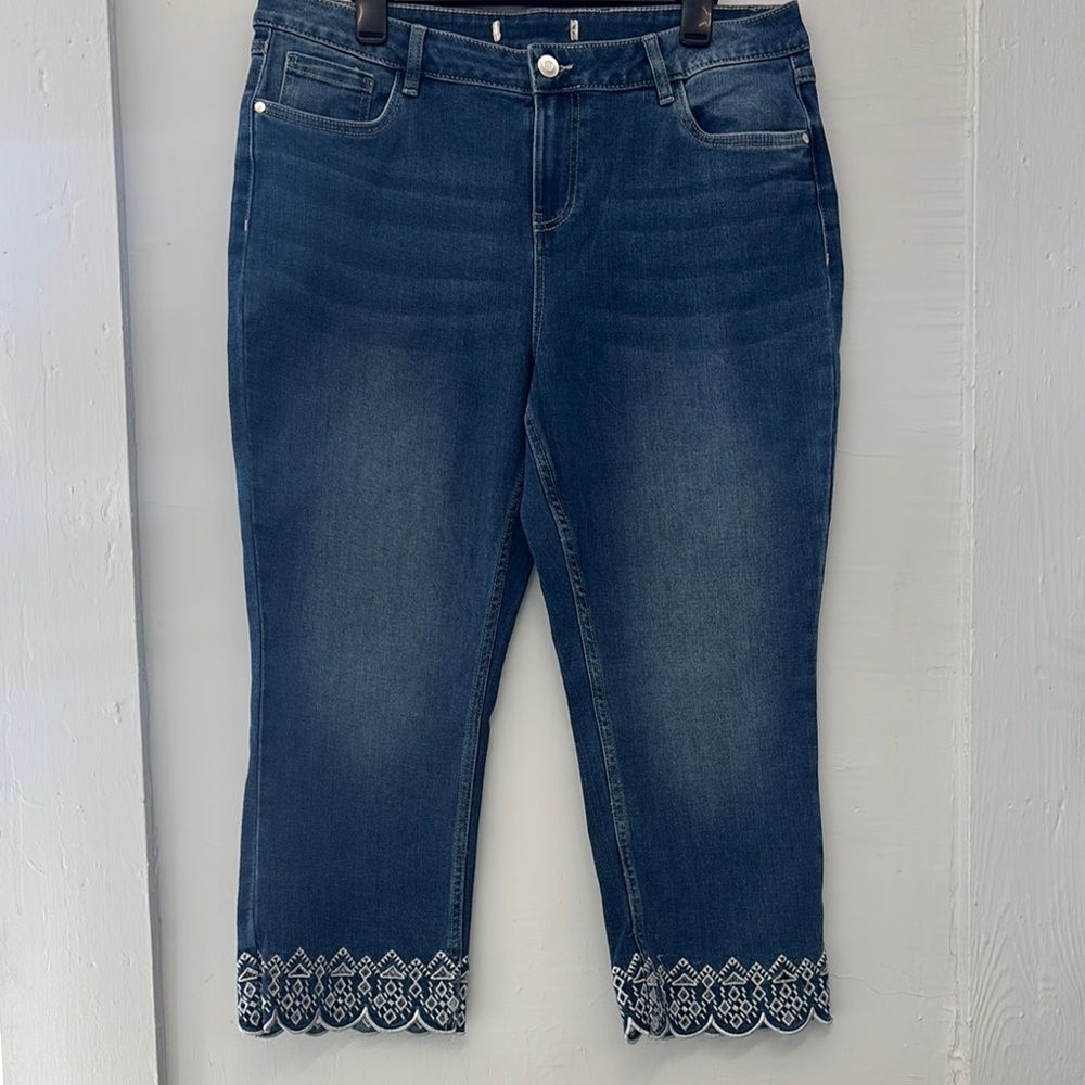 Womens Bohemian Wide Leg  Embroidered Trim Jeans Size 12‎